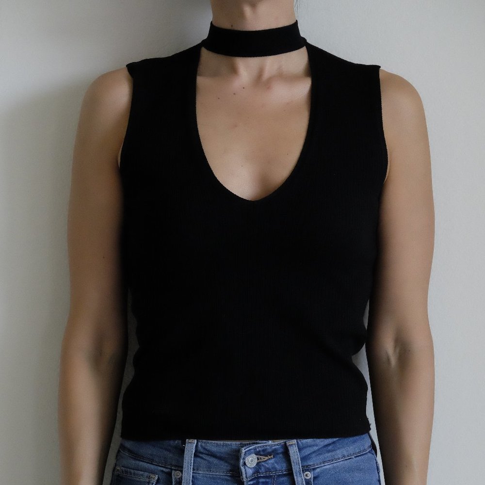 Zara Knit Keyhole Sleeveless Tank, M, Black